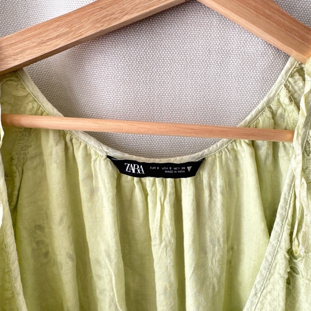Zara Green Puff Sleeve Wrap Sundress - Picture 3 of 4